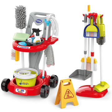 Kids Cleaning Set For Toddlers Pretend Play Housekeeping Supplies Kits With Real Working Vacuum Cleaner, Broom, Spray Bottle, Du