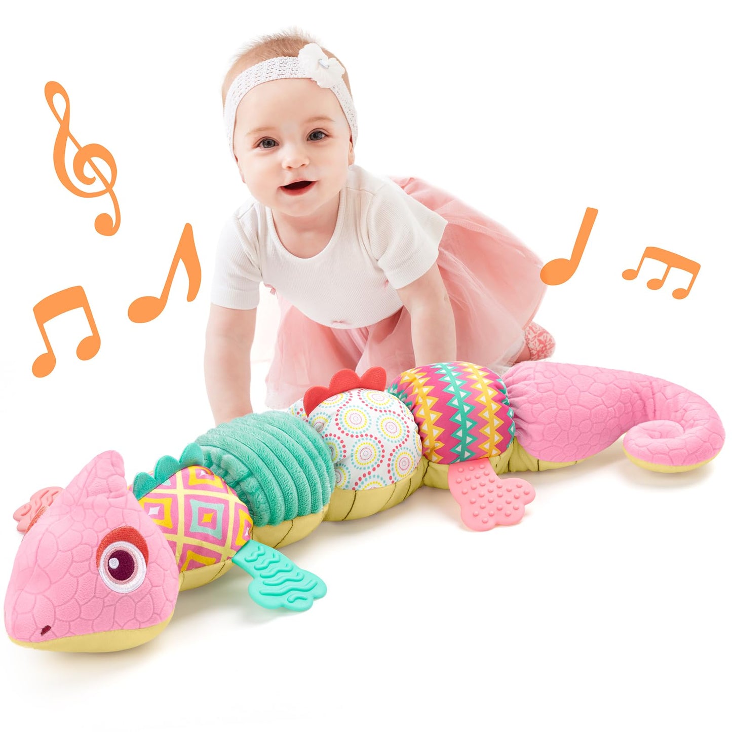 LIGHTDESIRE Baby Toys Musical Dinosaur,Infant Stuffed Animal Toys with Crinkle and Rattles,Soft Sensory Toys with Textures for T