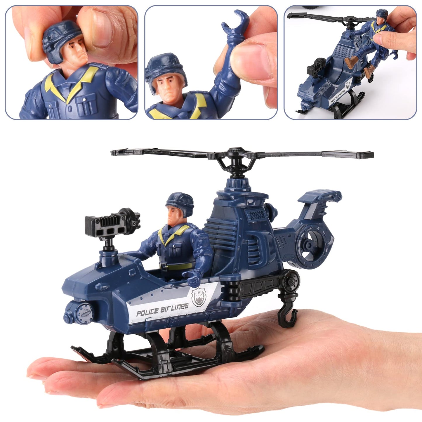 Liberty Imports 8 PCS Police Rescue Patrol Toy Vehicles and Figures Playset - Helicopter  SWAT Truck  Motorcycle  Action Figures  K-9    and Accessories for Kids Imaginative Pretend Play