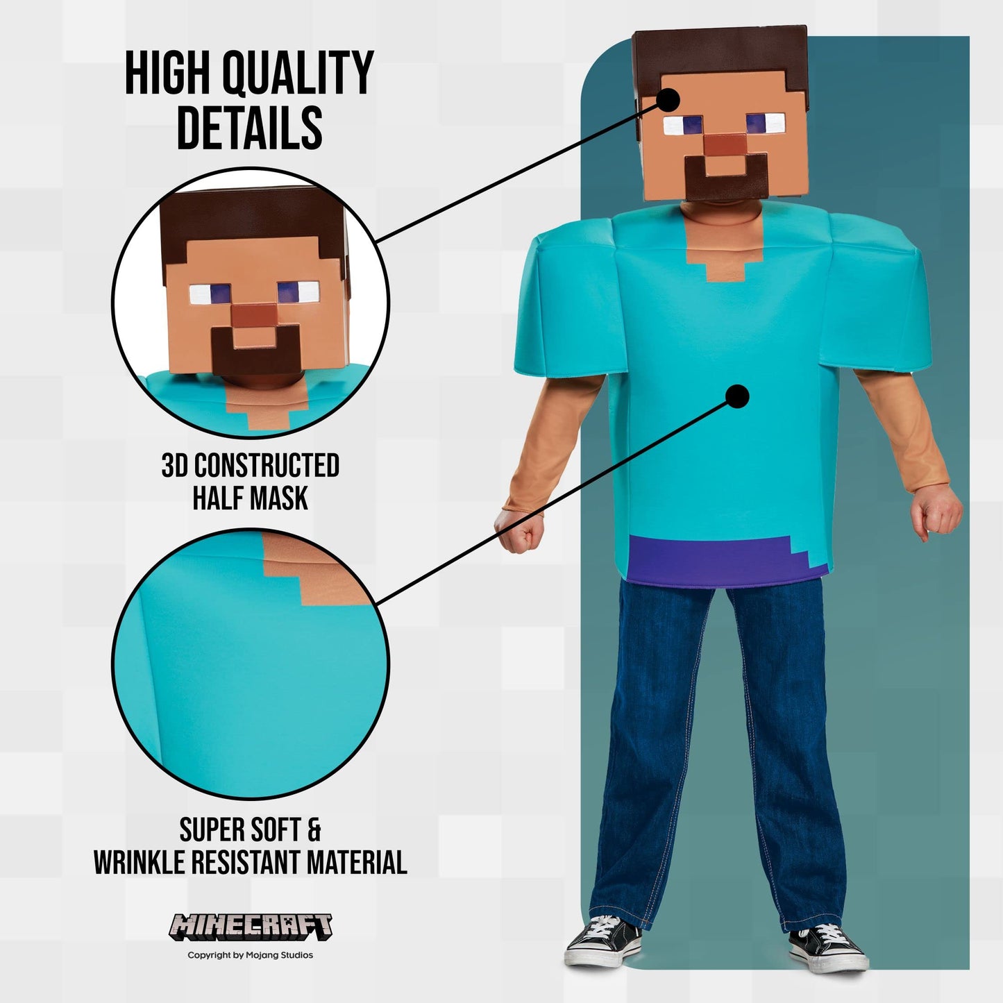 Steve Classic Minecraft Costume, Multicolor, Large (10-12)