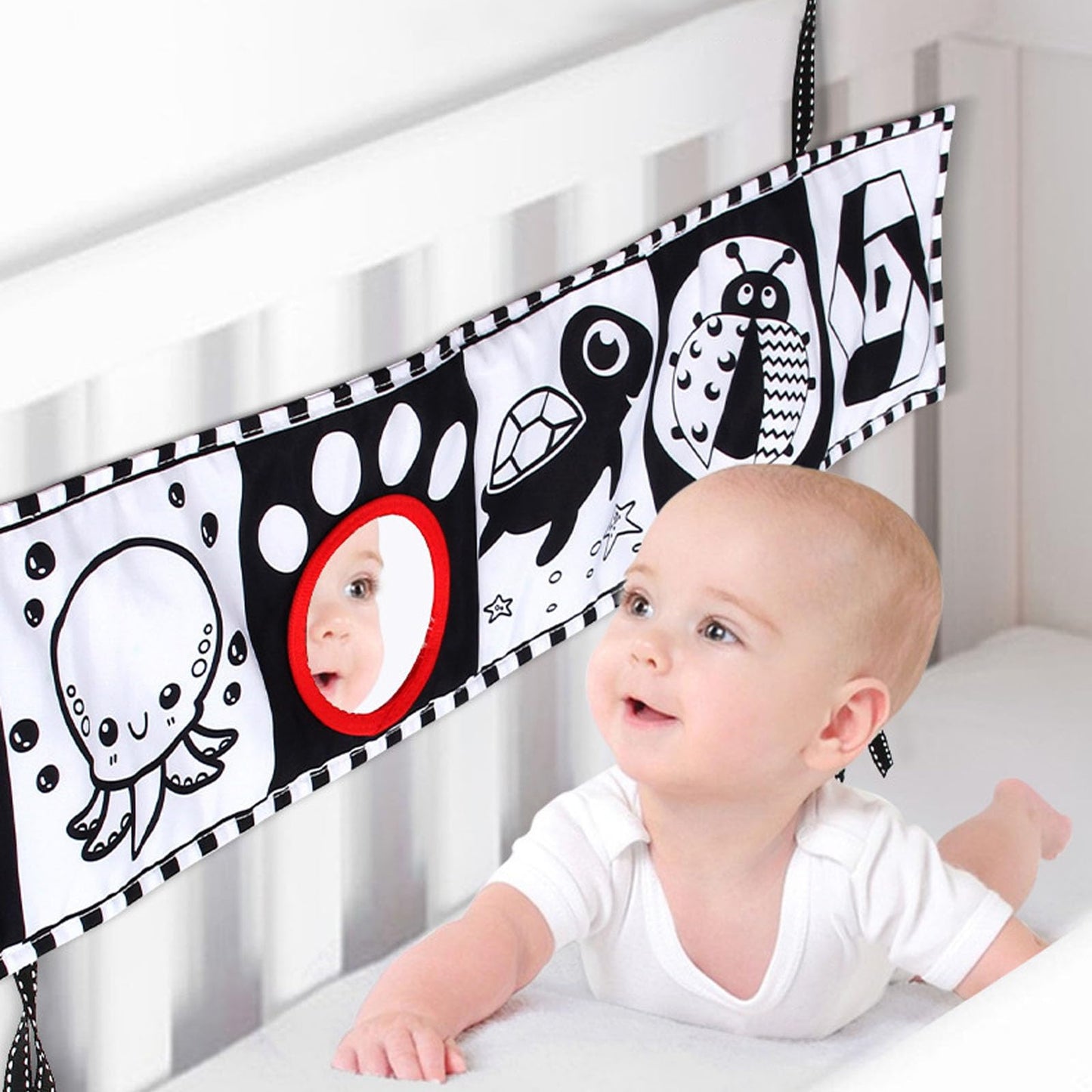 ONEST 4 Sets Black and White Books 0-6 Months High Contrast Sensory Baby Toys 6 to 12 Months Crinkle Touch Feel Teething Carseat
