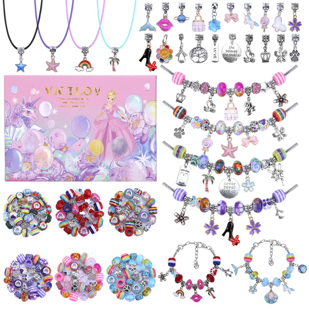 VICTLOV Charm Bracelet Making Kit, DIY Craft for Girls, Unicorn/Mermaid Crafts Gifts Set for Arts and Crafts for Girls Teens Age