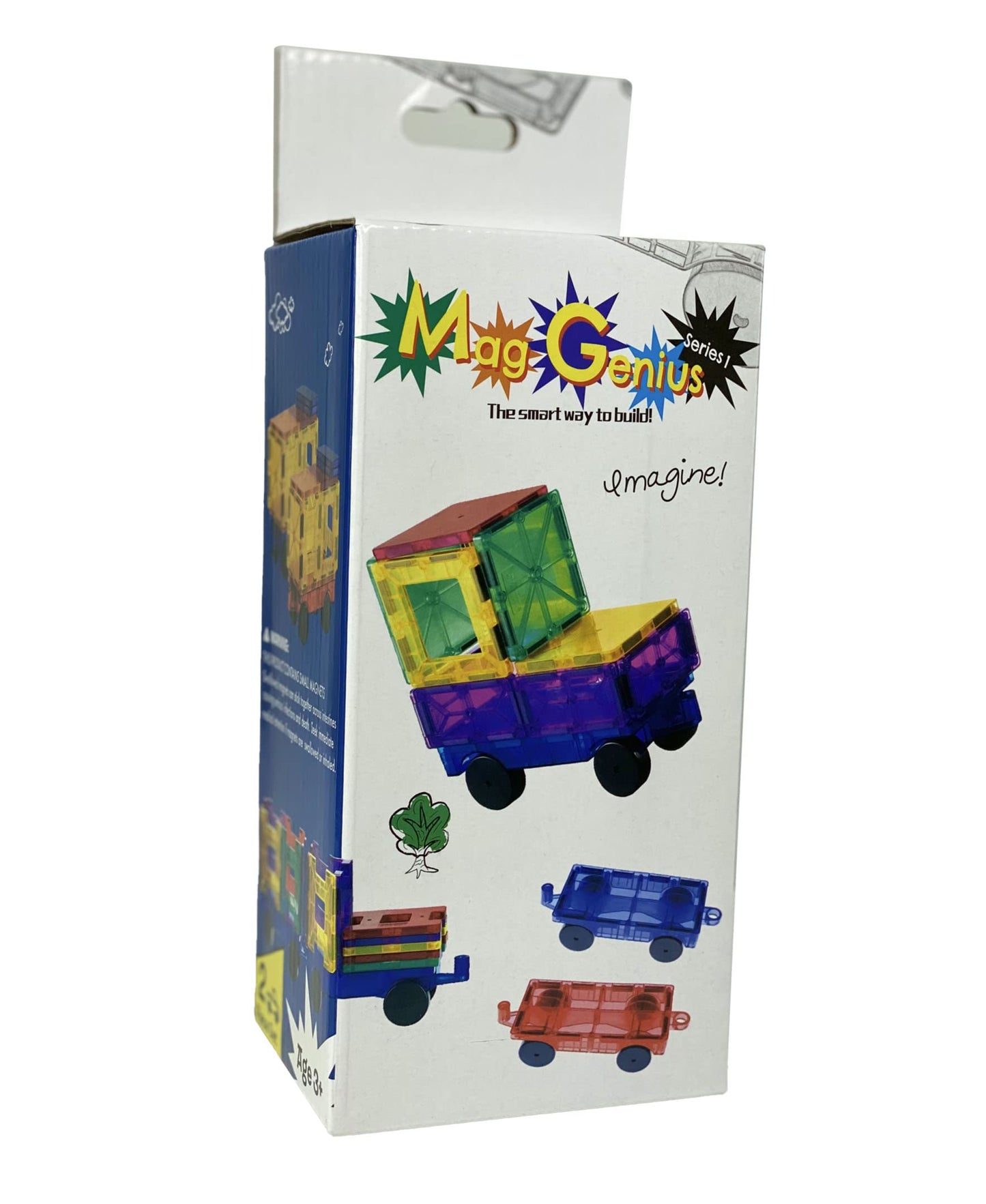 Mag-Genius Magnet Tiles Car Set Magnet Car Truck Train Magnet Building Tile Magnet Toy Add On, Red/Blue, 2 Piece