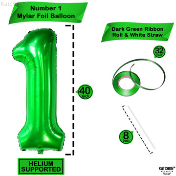 Katchon, Green One Balloon For First Birthday - Large 40 Inch | Green Number 1 Balloon For Wild One Birthday Decorations For Boys | Green 1 Balloon For First Birthday | Golf First Birthday Decorations