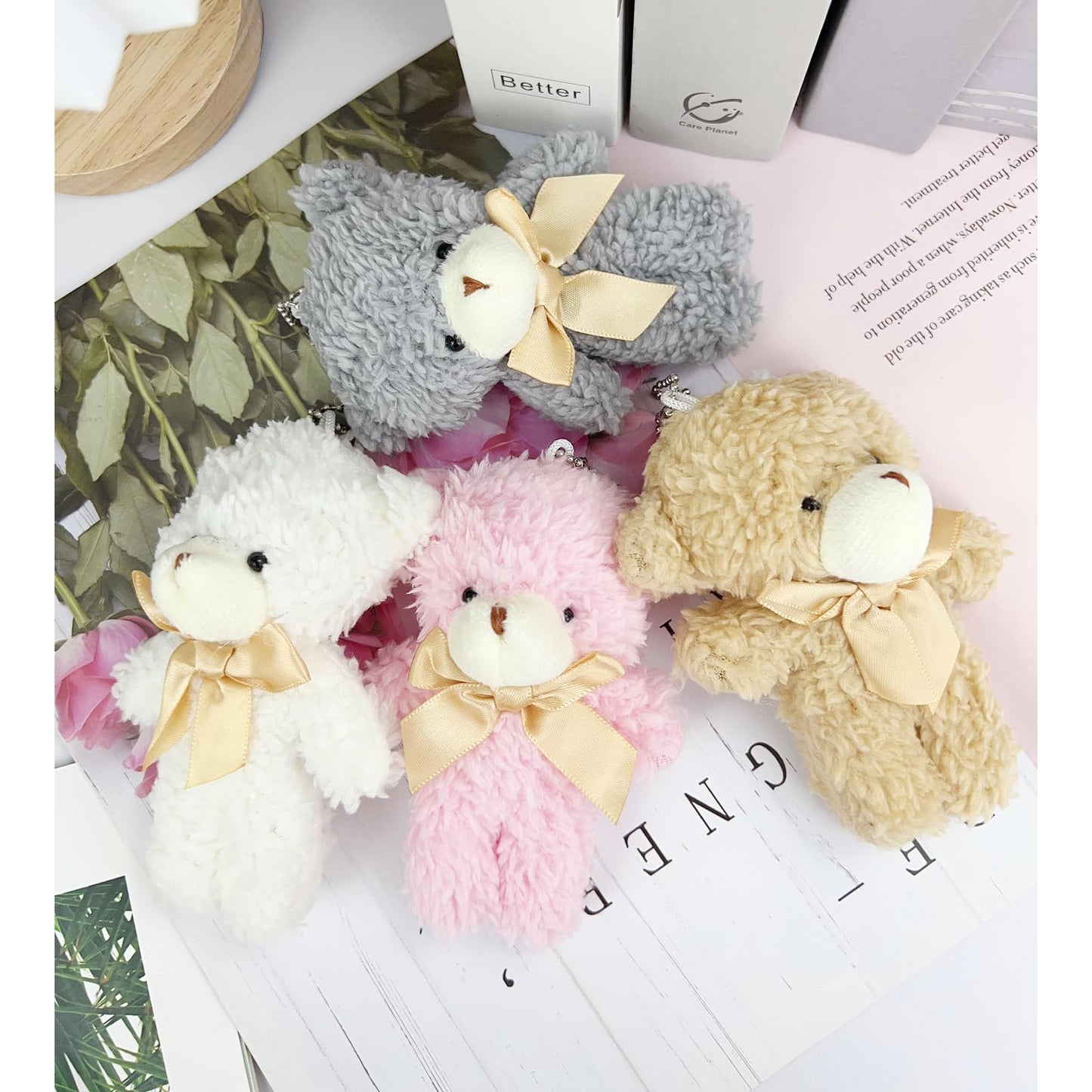 Yjubaoa 12 Pcs Mini Teddy Bears Pink Teddy Bear Stuffed Animal Plush Bear Keychain Birthday Graduation Christmas Party Favor Val