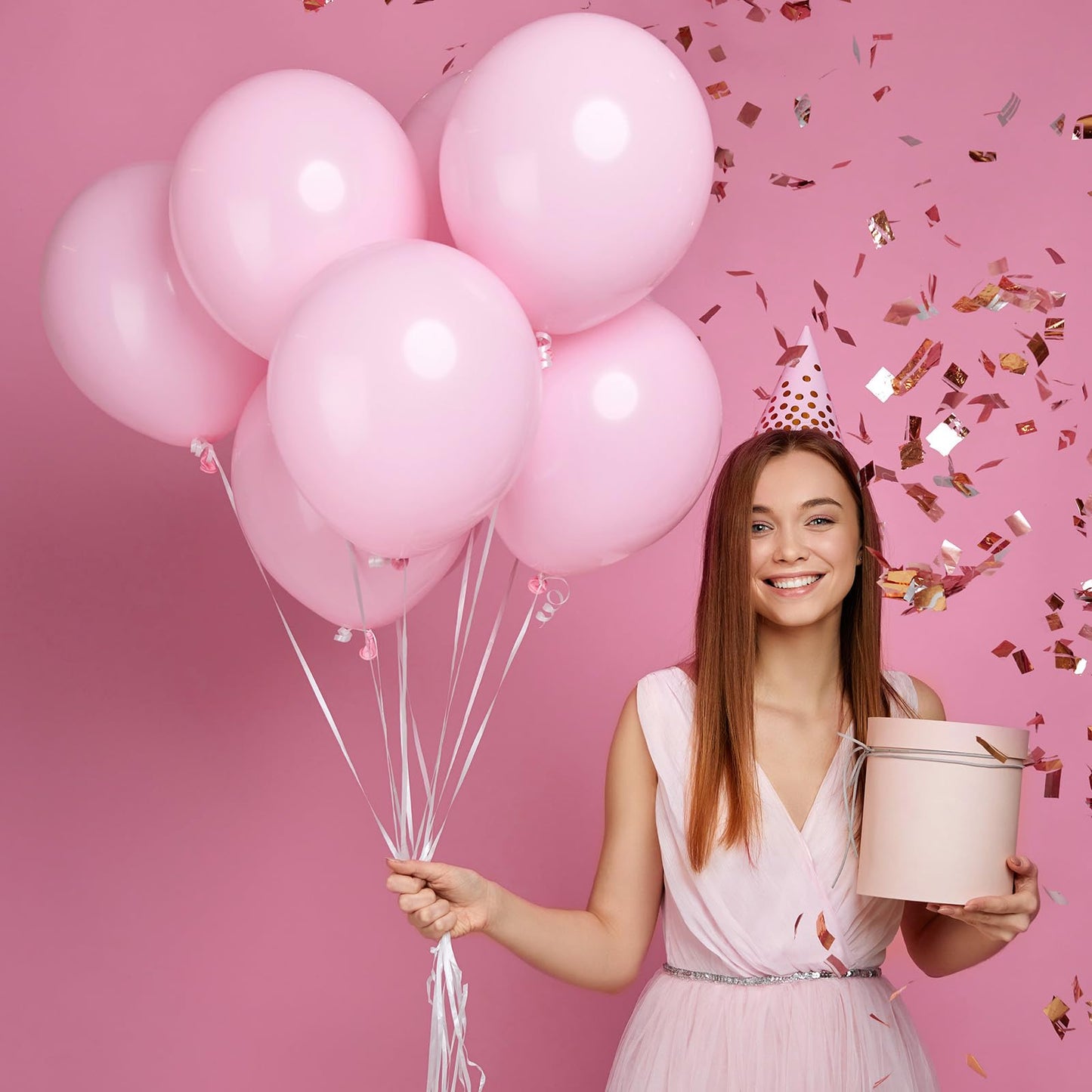 Jobkoo Pastel Pink Balloons 12 Inch, 100 Pack Baby Pink Balloon Light Pink Latex Balloons Matte Pale Soft Macaron Pink Helium Ba