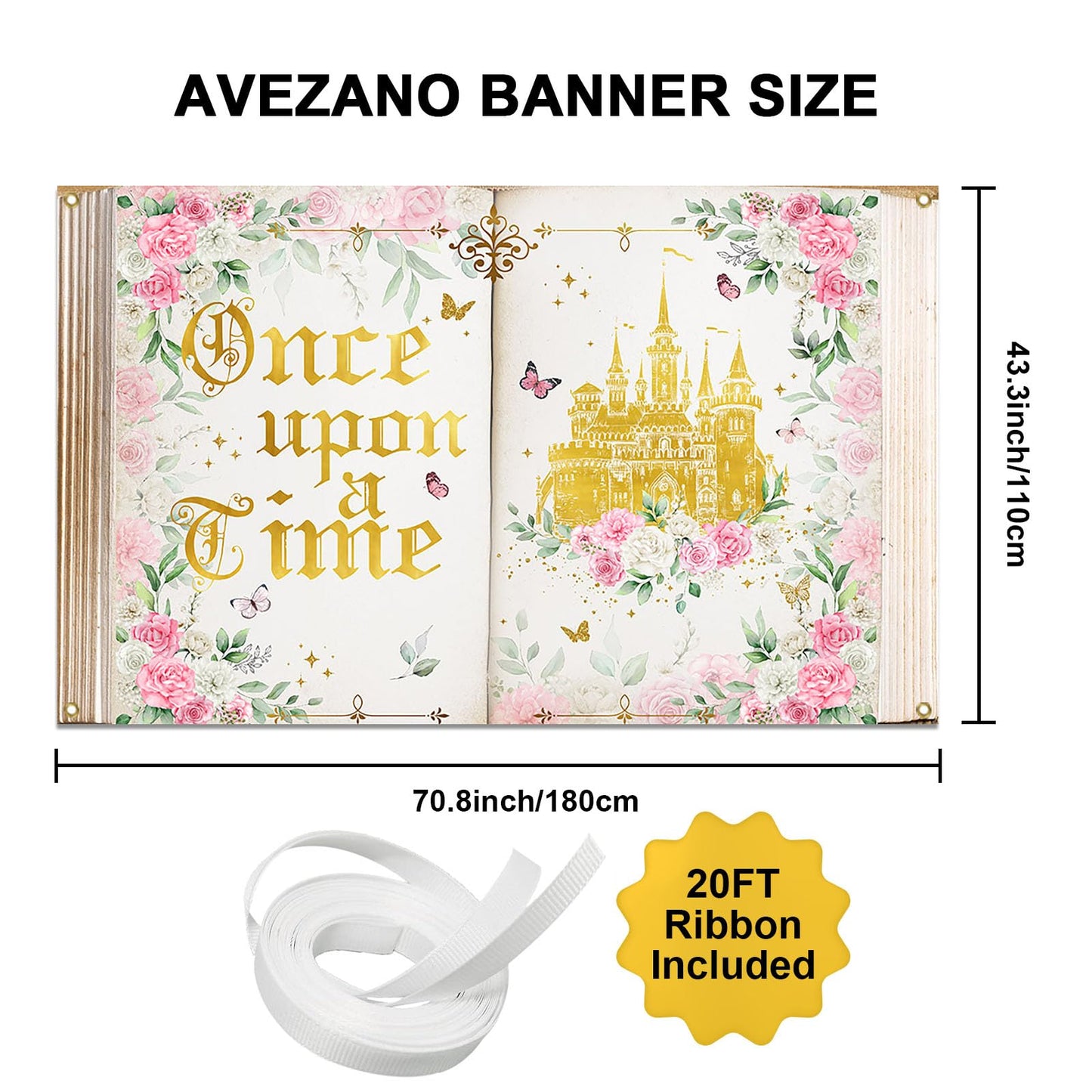 Avezano Once Upon a Time Backdrop Fairytale Book Backdrop Pink Floral Once Upon a Time Banner Ancient Castle Princess Birthday P