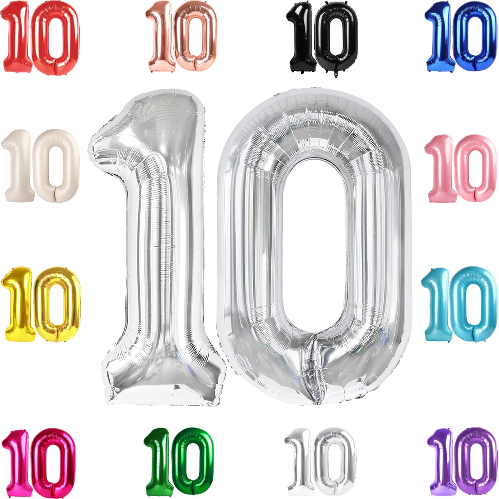 10 Balloon Number, Silver Number 10Th Birthday Balloons 40 Inch, 10 Years Old Silver Birthday Decorations For Boys Girls, 10Th A