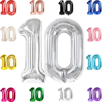 10 Balloon Number, Silver Number 10Th Birthday Balloons 40 Inch, 10 Years Old Silver Birthday Decorations For Boys Girls, 10Th A