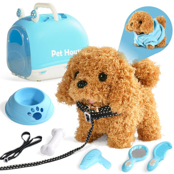Nuheby Walking Dog Toy For Kids With Leash, Realistic Toys For Girls Boys Toddler Toys, Barking Wagging Tail Interactive Dog Plu
