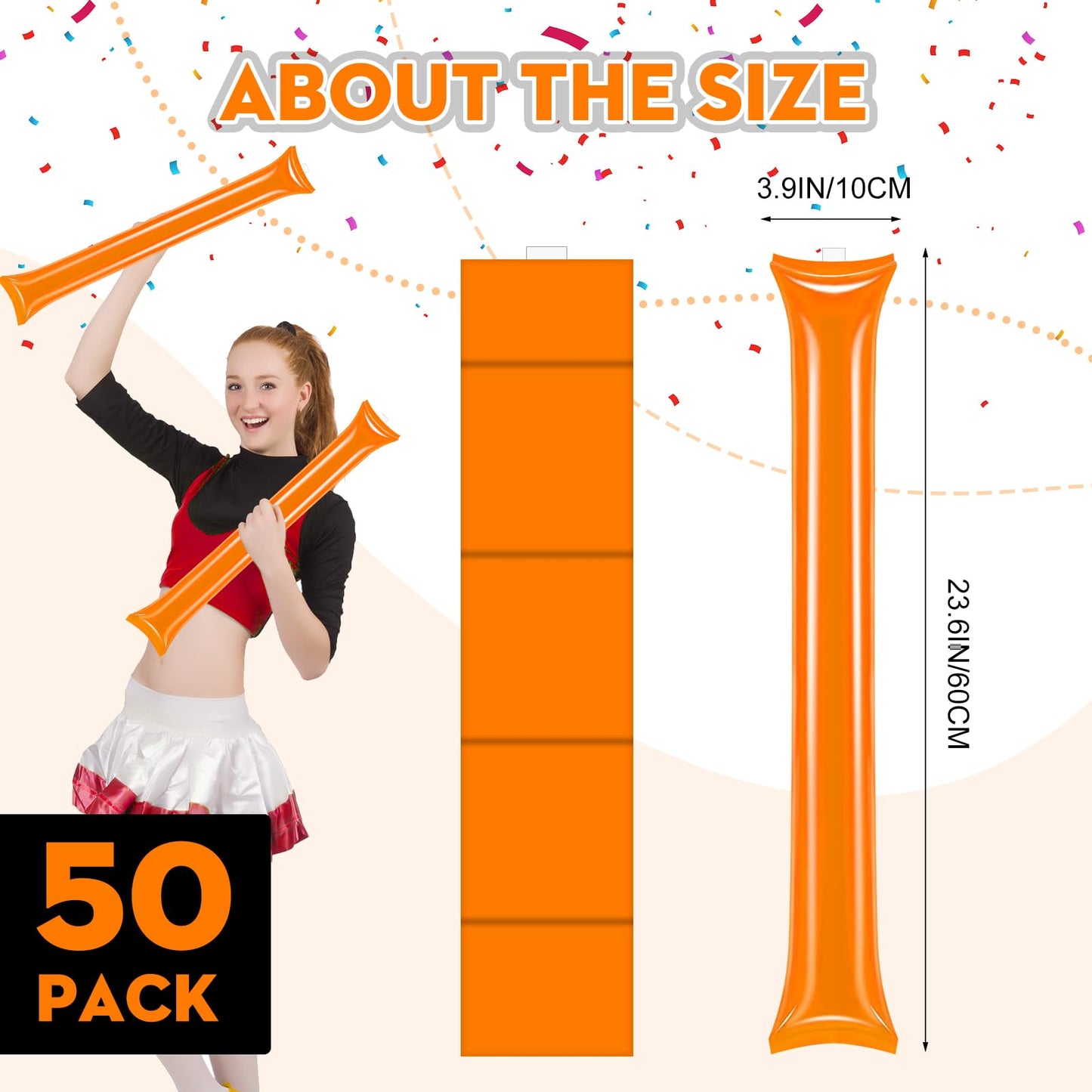 Cssopenss 50 Pcs Orange Thunder Sticks Thicken Plastic Cheersticks Orange Inflatable Thunder Sticks Sporting Events Team Spirit