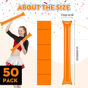 Cssopenss 50 Pcs Orange Thunder Sticks Thicken Plastic Cheersticks Orange Inflatable Thunder Sticks Sporting Events Team Spirit