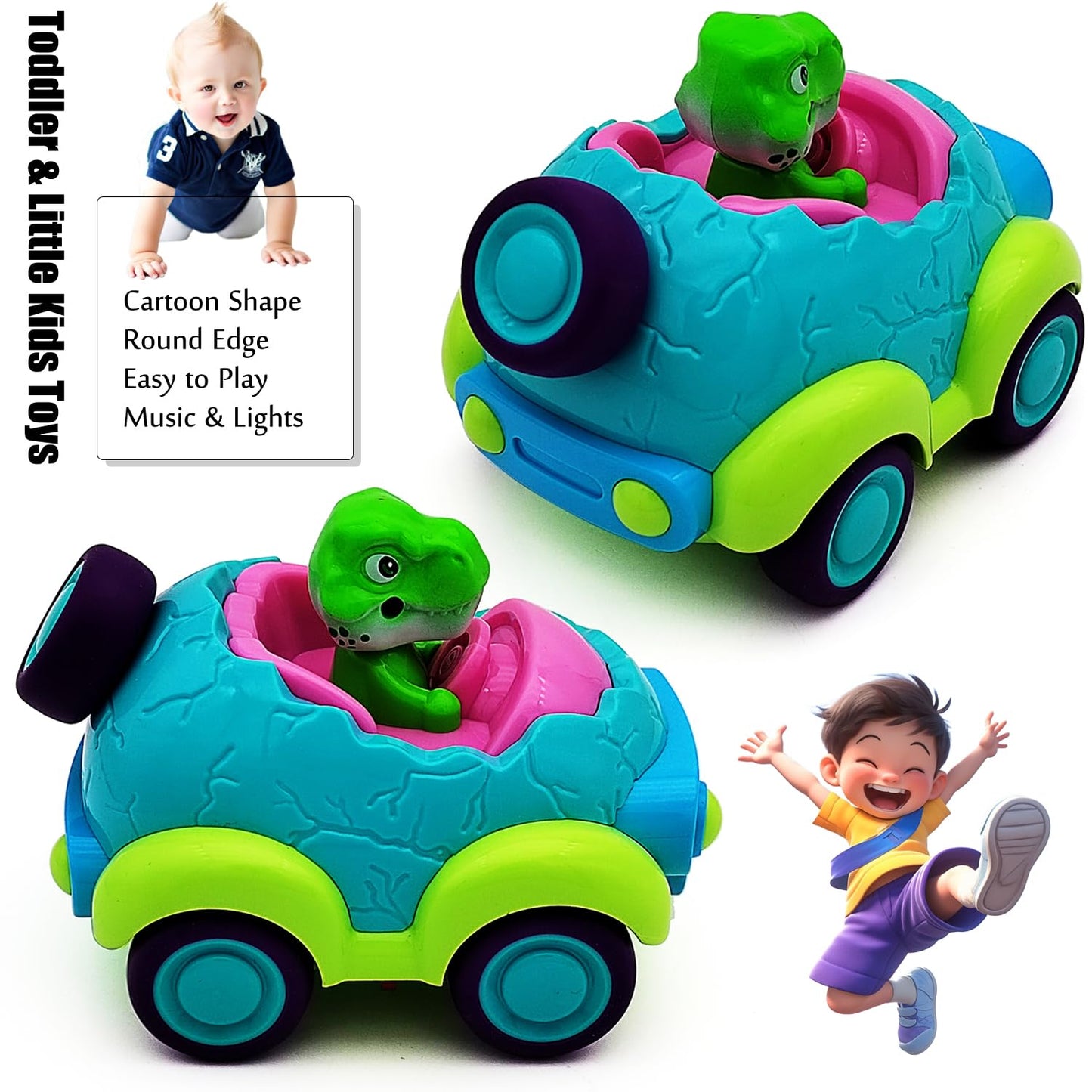 Tipmant Cute Rc Car Vehicle Radio Remote Control Dinosaur Dino Animal Baby Toddler Little Kids Birthday Gifts (Green)