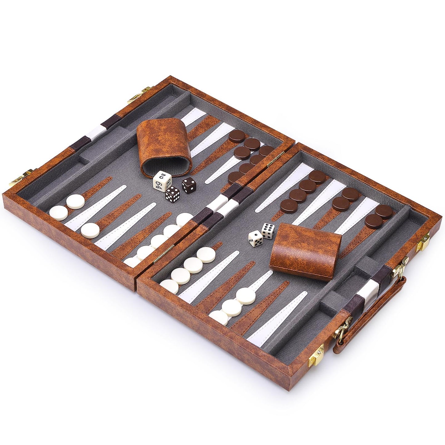 Amerous Backgammon Set, 11 Inches Classic Board Game Withleather Case, Folding Board, Gift Package, Portable Travel Strategy Backgammon Game Set For Adults, Kids (Small, Brown)