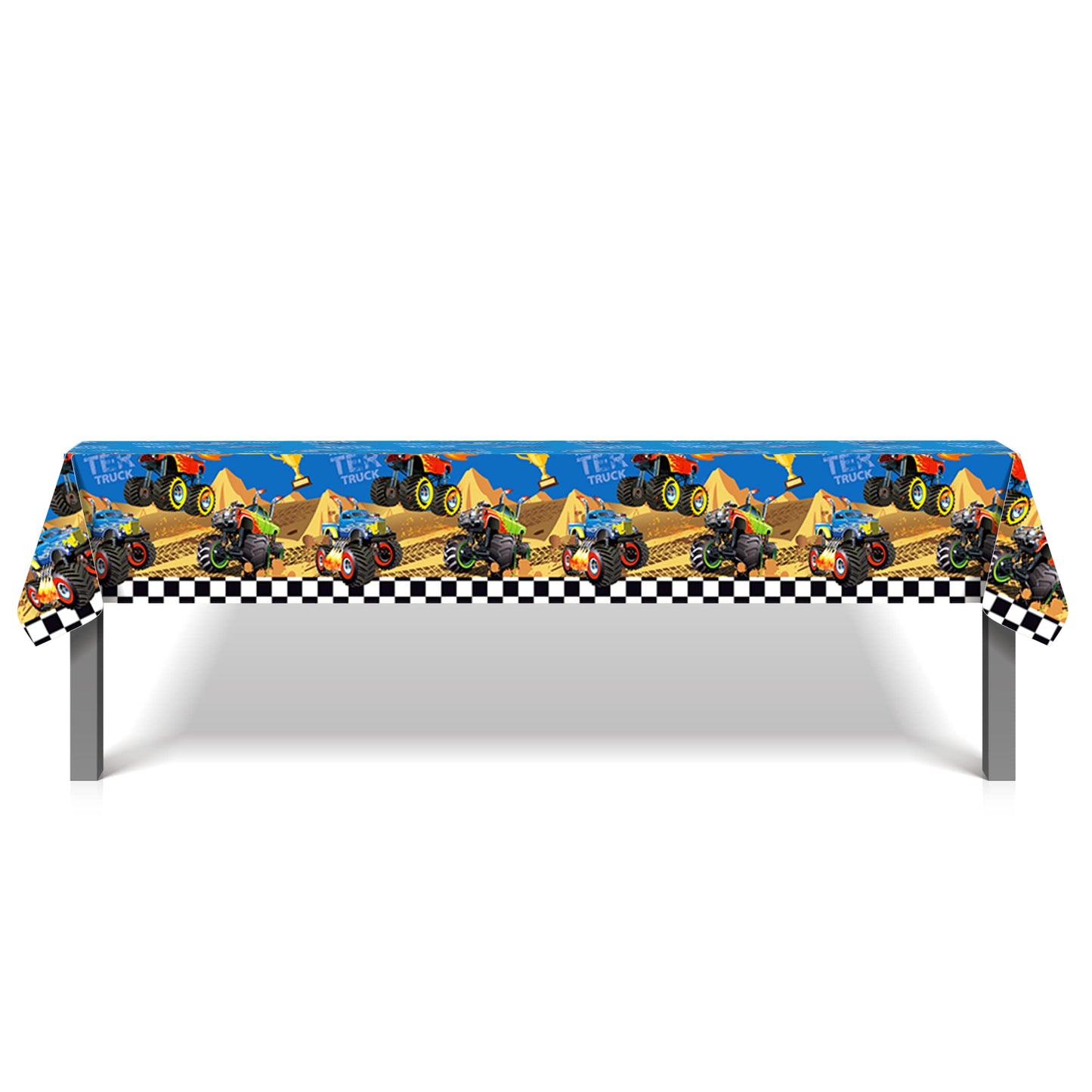 3 Pieces Monster Truck Tablecloth - Machine Table Cover for Cars Theme Birthday Party Decorations, Disposable Plastic, 54x87In
