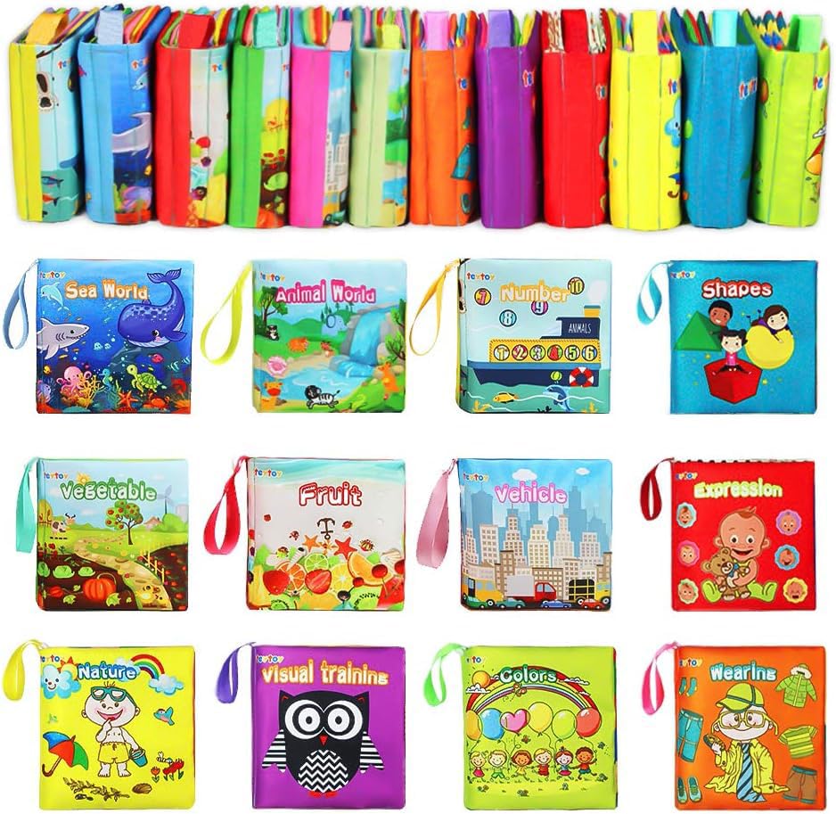 Teytoy My First Soft Book, Nontoxic Fabric Baby Cloth Activity Crinkle Soft Books For Infants Boys And Girls Early Educational Toys (Pack Of 12)