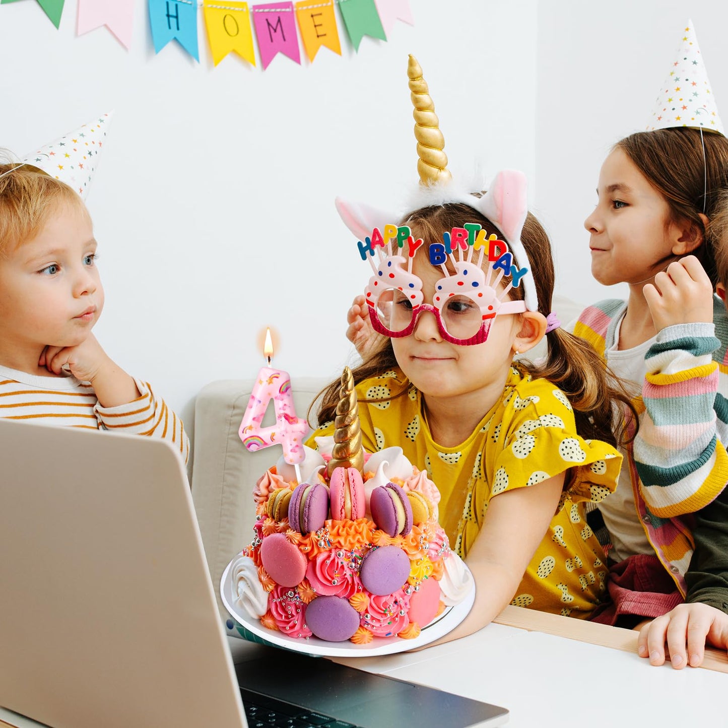 Nuanchu Number 4 Unicorn Birthday Candle Unicorn Cake Candle Rainbow Clouds and Stars Numeral Birthday Cake Topper for Girls Cut