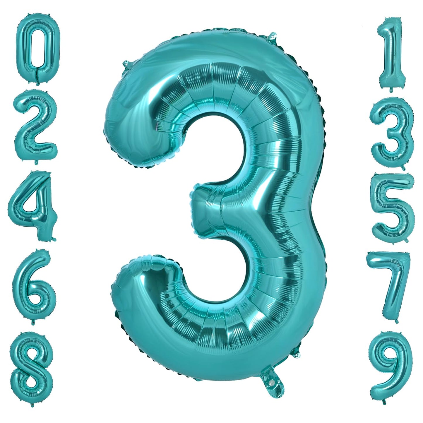 Vonokee 40 Inch Teal Blue Giant Number Balloons 3, Jumbo Digital Foil Mylar Balloon For Birthday Party Wedding Anniversary Celeb