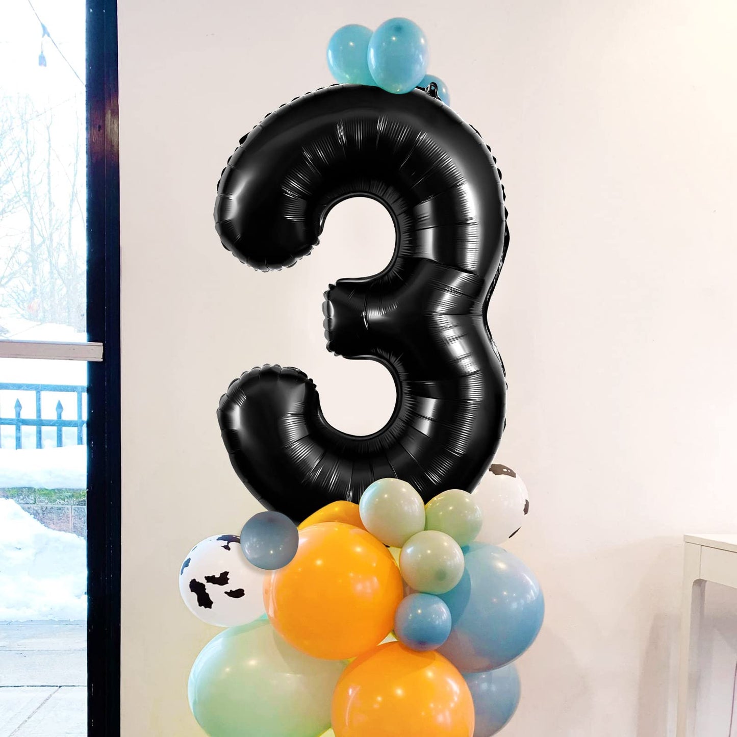 Large Black Number 3 Balloons, 40 Inch Foil Balloons, Giant Number Balloons For Women/Men Birthday Party Anniversary Celebration