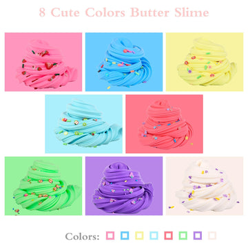 Butte Slime Kit Mini 8 Pack Party Favor For Kids,Strawberry, Grape, Pineapple Cake Charms,Color And Texture Experience,Stress Re