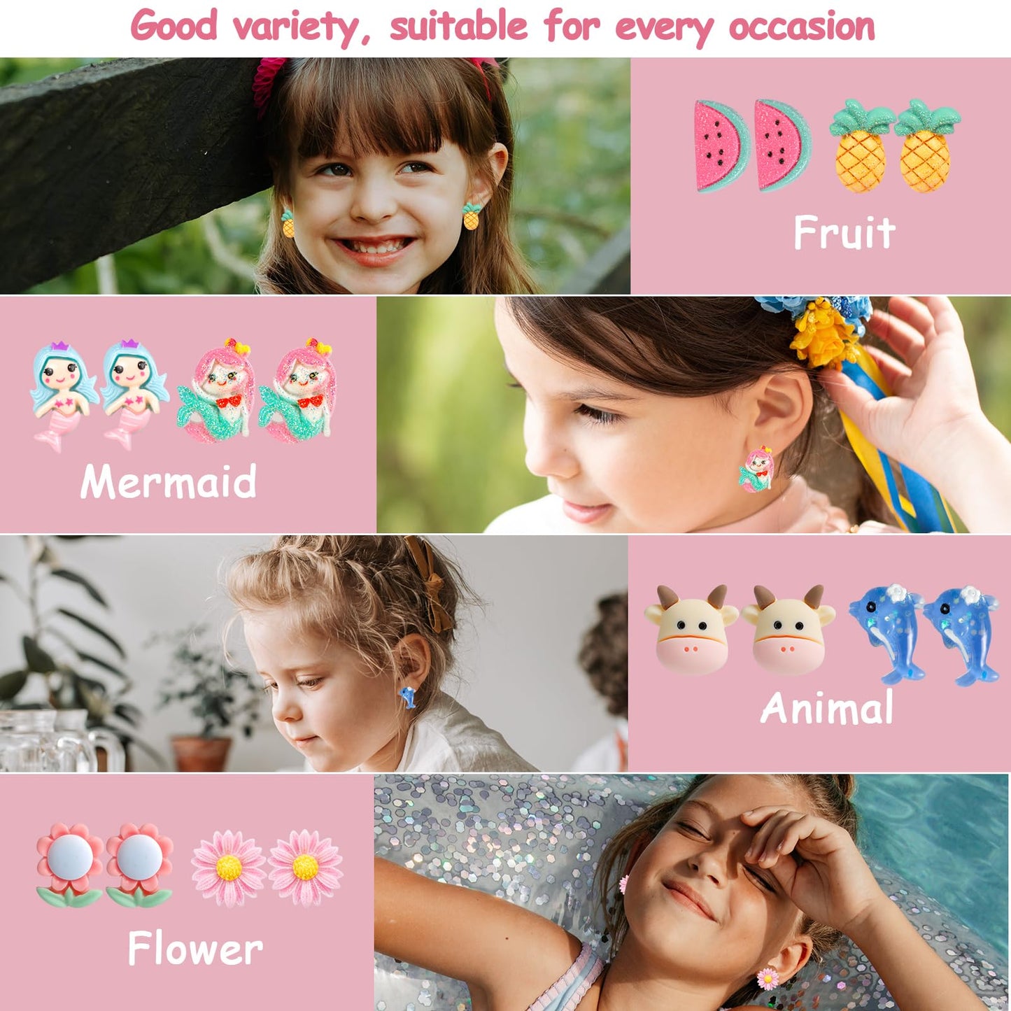 Clip On Earrings For Girls, 12/30 Pairs Hypoallergenic Kids Earrings, Cute And Great Gifts For Girls 4-12 (32-Pair Of Clip On Ea