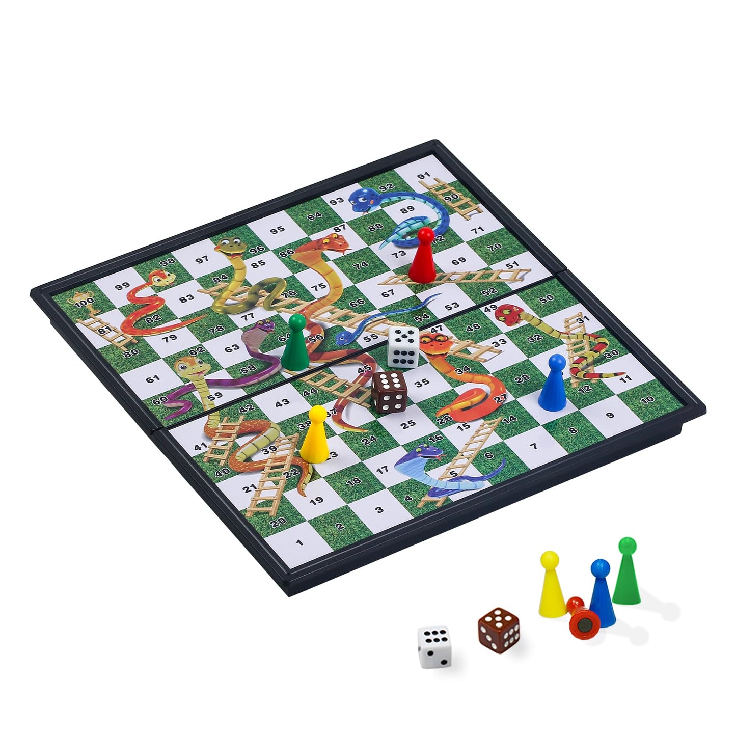 Kokosun Mini Snakes And Ladders Board Game Set, Magnetic Folding Travel Board Game, Family Fun Toys/Gift For Kids (Mini Right Angled Style)