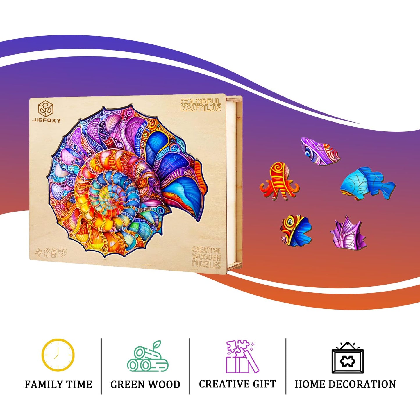 Jigfoxy Wooden Puzzles for mature-themeds  Conch Wood Puzzles mature-themed  Unique Animal Shape Wooden Jigsaw Puzzles for mature-themeds  Birthday Gifts for Puzzle Lovers  Family  Friend (L-13.4 * 12.36in-280pcs)