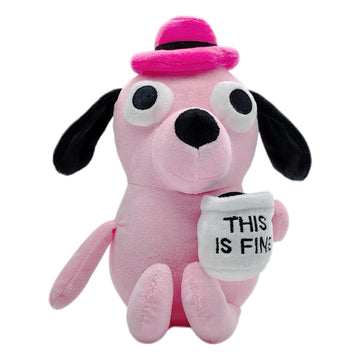 Tavashome Funny Pink This Is Fine Dog Plushie, 11'' Inches, Coffee Drinking Puppy Dog Stuffed Animal Soft Dolls Plushies, Inspir