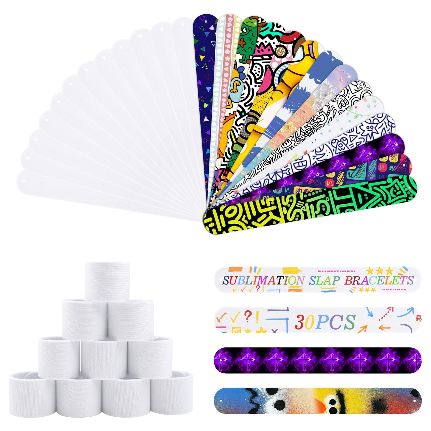 Cevhzoe 30Pcs Sublimation Slap Bracelets Blank, Slap Bracelets Wristbands for Sunday School Supplies Kids Gifts Birthday Party F