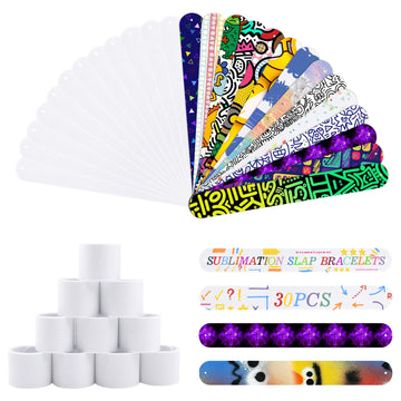 Cevhzoe 30Pcs Sublimation Slap Bracelets Blank, Slap Bracelets Wristbands for Sunday School Supplies Kids Gifts Birthday Party F