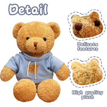 Galatee Cute Teddy Bear Plush Stuffed Animal, Teddy Bear With Coffee Hoodie, Gifts For Children(15.7'' Blue)