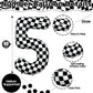 40 Inch Checkered 5 Number Balloons, Large Foil Self Inflating 5Th Birthday Racing Balloons Decor, Black And White Checkered 5 B