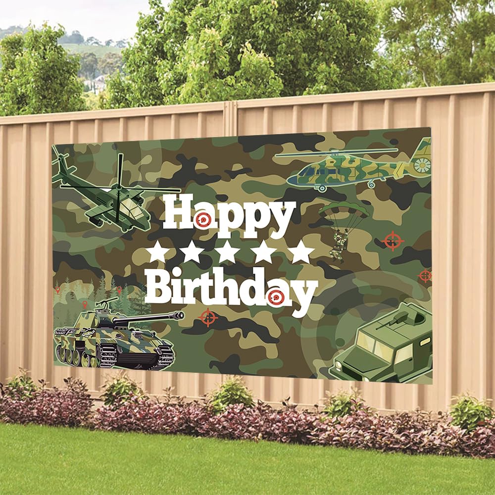 Camo Happy Birthday Backdrop Decorations Camouflage Happy Birthday Banner Camo Army Military Birthday Photo Background For Home