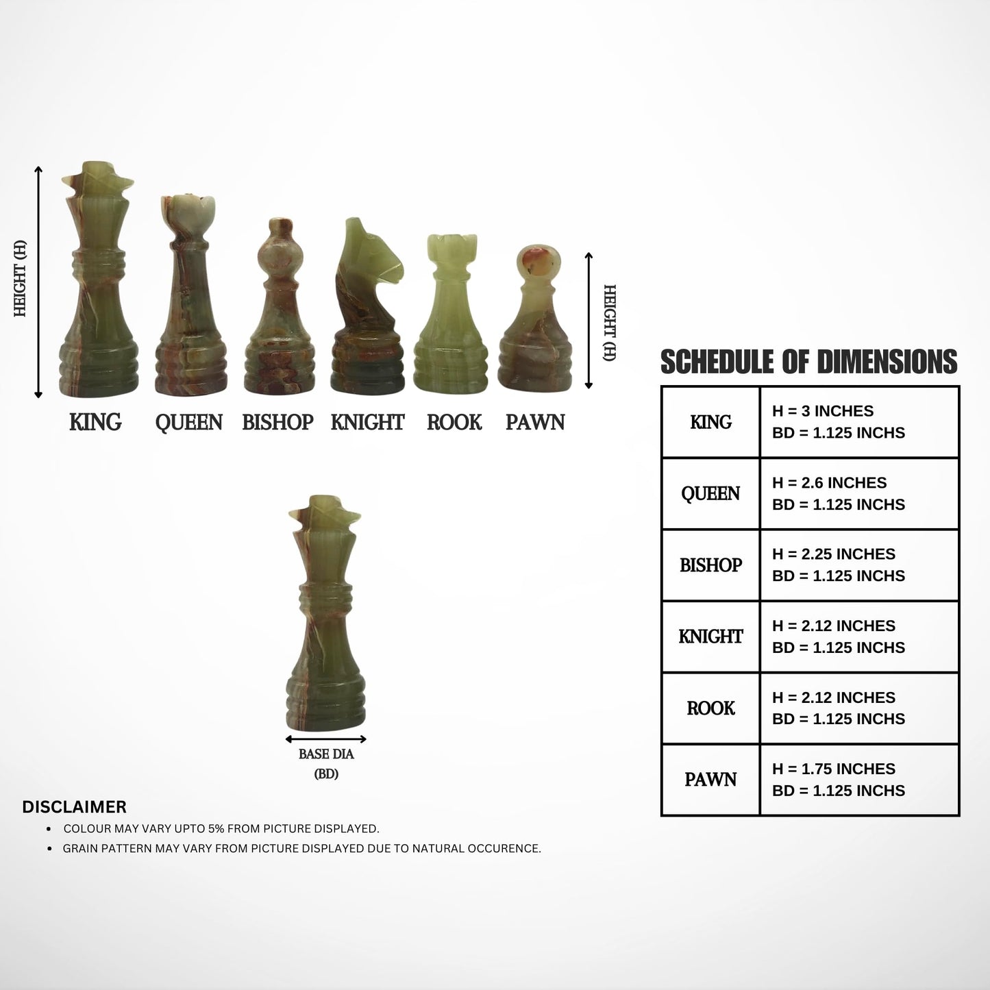 Handcrafted enhanced Marble Chess Pieces Set - Elegant 32-Piece Replacement for 12-15 Inch Chess Boards Storage Box (White and Green)