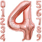 4 Number Balloon Rose Gold 40 Inch Big Foil Mylar 4Th Balloons For 4 Year Old Boy Girl Birthday Party Decorations Wedding Annive