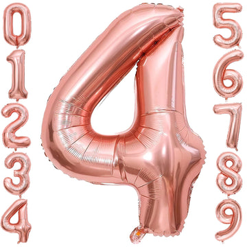 4 Number Balloon Rose Gold 40 Inch Big Foil Mylar 4Th Balloons For 4 Year Old Boy Girl Birthday Party Decorations Wedding Annive