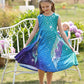 Bow Dream Girl Dress & Doll Clothes Set, Rainbow Unicorn, Size 4-5T, Blue Green