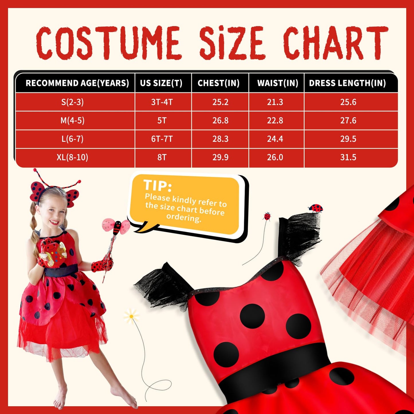 Innocheer Ladybug Costume For Girls, Halloween Costumes For Girls, Ladybug Costume Toddler Halloween Birthday Princess Dress Up