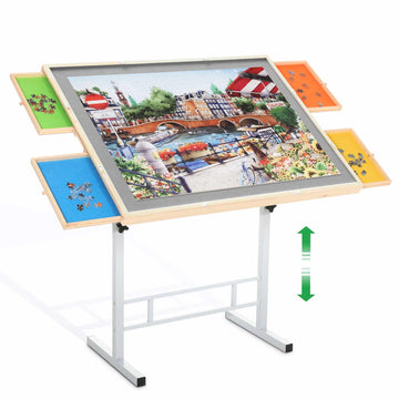 BittPicc Puzzle Table - 1500 Pieces, Adjustable Height & Angle, Gray Pine Wood, 35"X26", Model TTC4C-HUI-MU-HAN