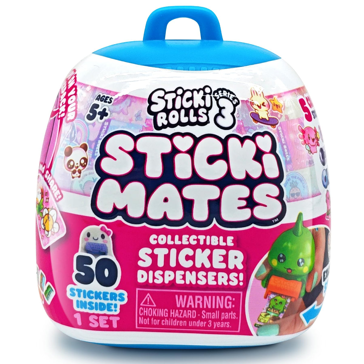 Sticki Rolls Sticki Mates  Collectible Mini Character Sticker Dispenser, Includes 50 Stickers & Backpack Clip