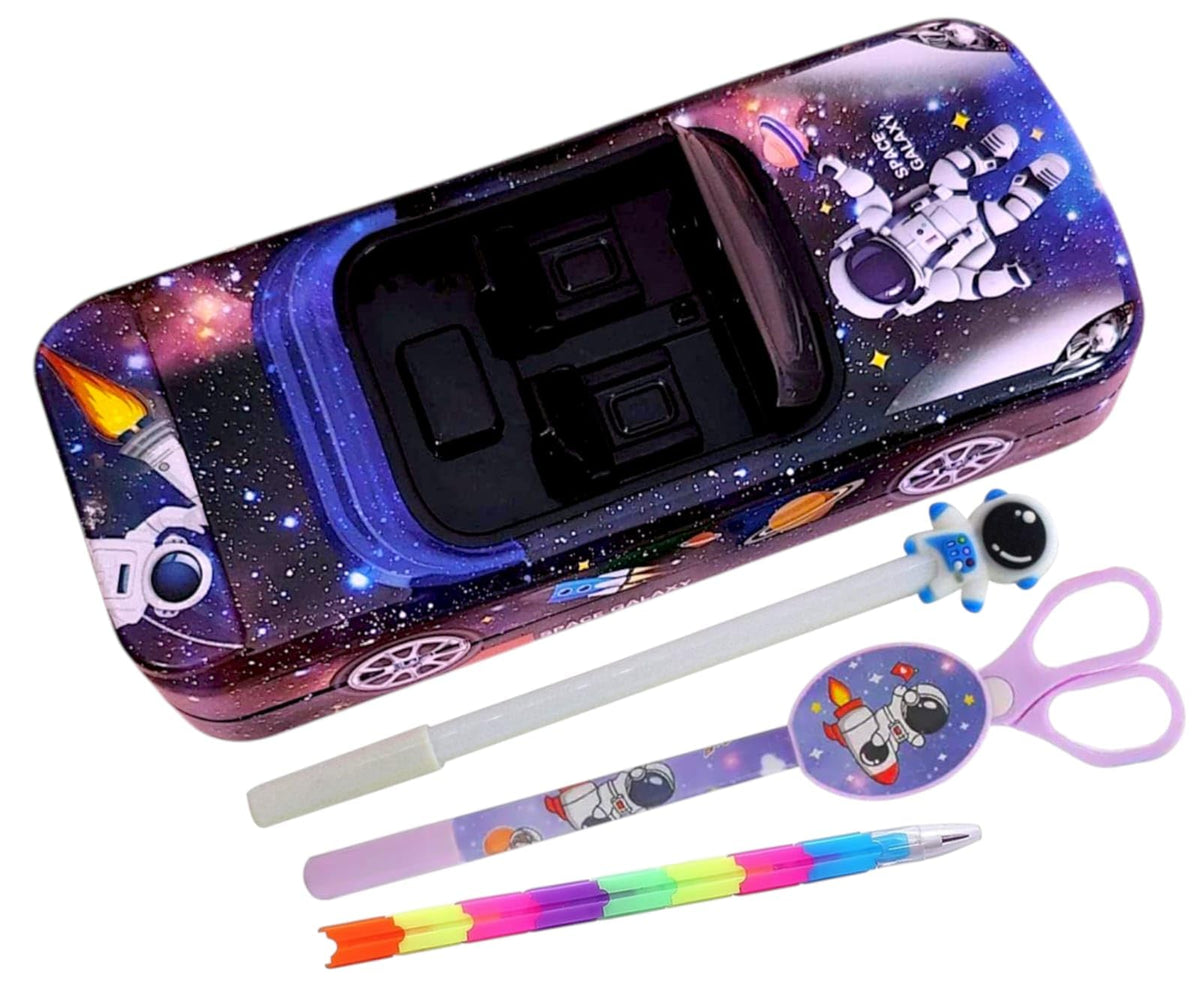 Tera 13 Pencil Box, Space Geometry Box For Boys (Pack Of 4 Items) Stationary Case For Kids, Pens For School Stationary Items, Gi