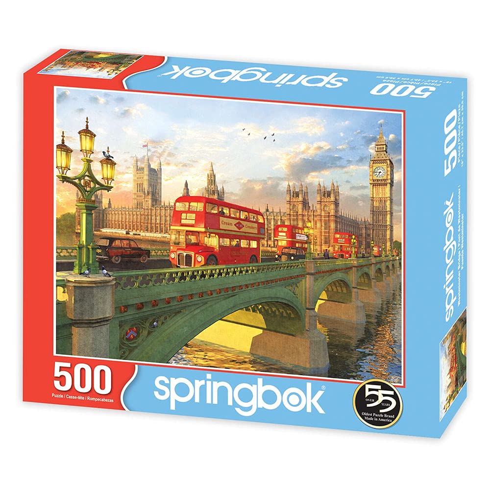 Springbok 500 Piece Jigsaw Puzzle - Westminster Bridge, Engineered Wood, Multi-Color, Model 33-01542, Made in USA