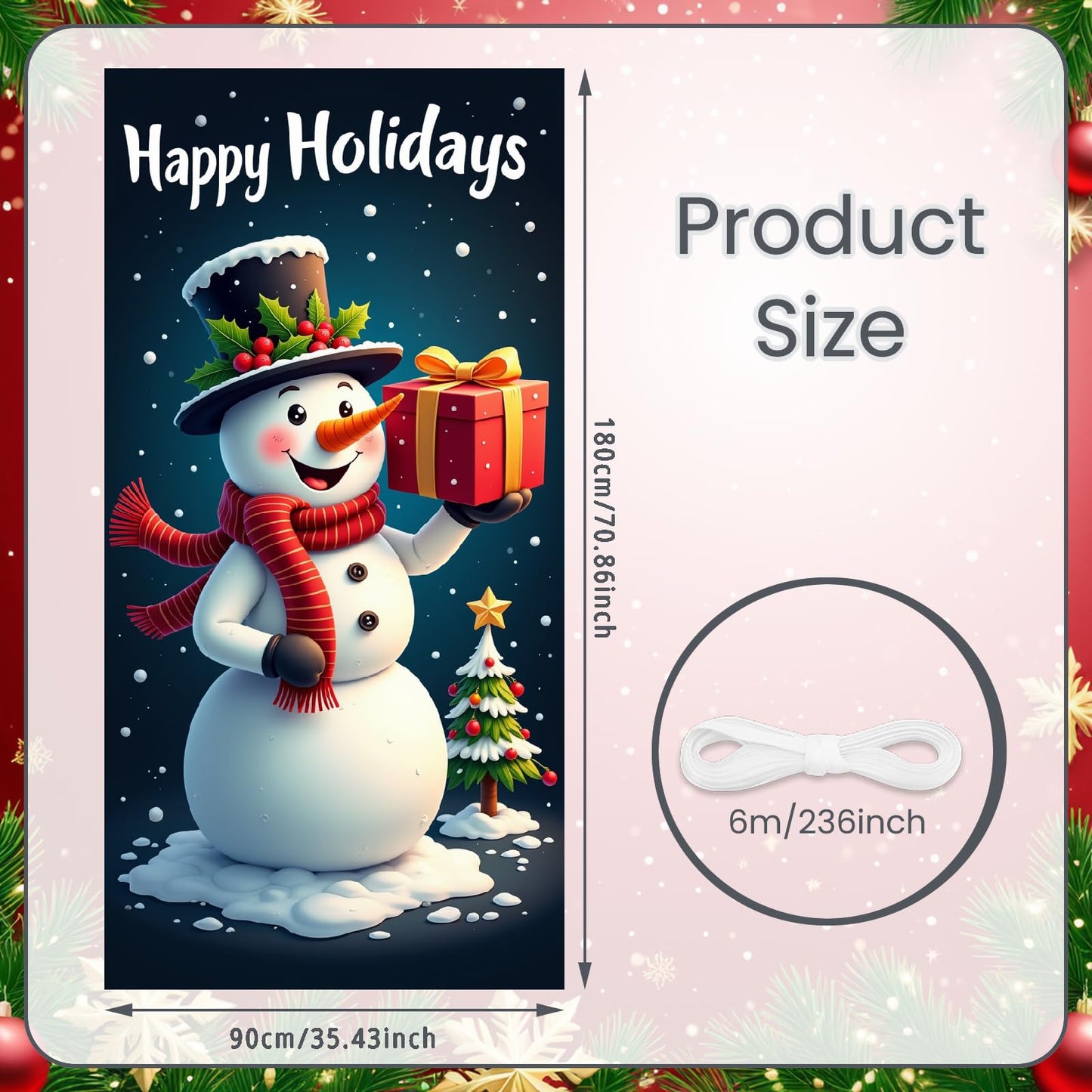 Large Christmas Snowman Door Cover Happy Holidays Door Banner Outdoor Decoration Winter Backdrop for Xmas Home Party Decor Banne