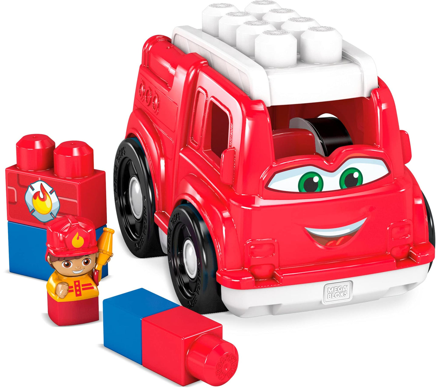 Mega Bloks First Builders Toddler Building Blocks Toy Set, Freddy Firetruck With 6 Pieces And Storage, 1 Figure, Red, Ages 1+ Years