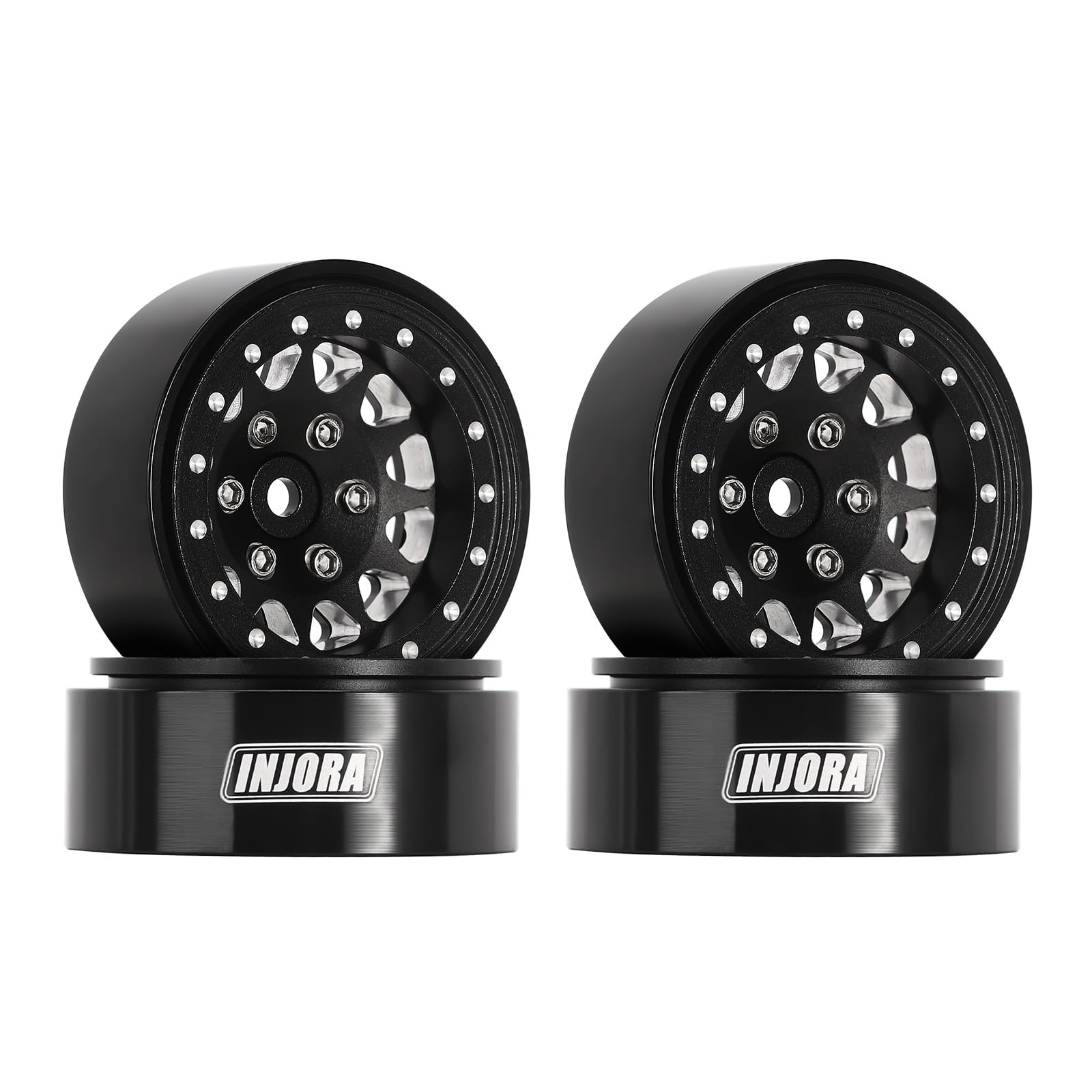 INJORA 1.3 Beadlock Wheel Rims - Aluminium Wheel Rims 23g -3.75mm for SCX24 TRX4M Upgrade 1/24 1/18 RC Crawler Car (Black)