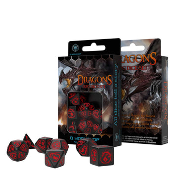 Q Workshop Dragon Black & red RPG Ornamented Dice Set 7 Polyhedral Pieces