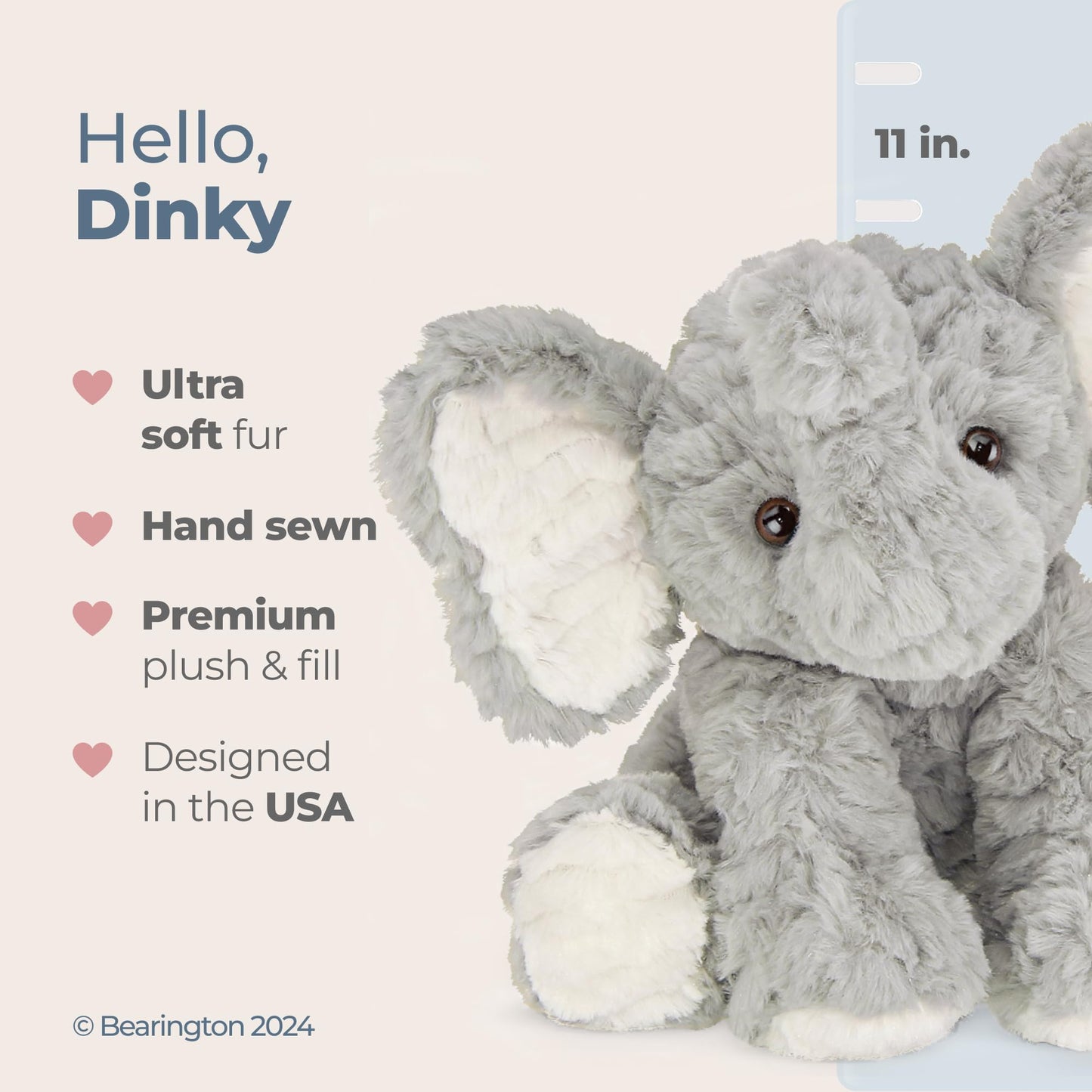 Bearington Collection Dinky The Elephant 11 Inch Stuffed Elephant - Stuffed Animal - Plush Elephant