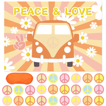 Joarhonal Pin The Peace Sign On The Hippie Van - Groovy Hippie Party Games For Kids 20'' X 28'' Groovy Game Poster With 24 Reusa