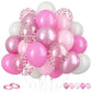 Funhot Pink Balloons, 60Pcs Pastel Pink Pearl White Latex Balloons, 12 Inch Metallic Pink Confetti Balloons Helium For Girls Pri