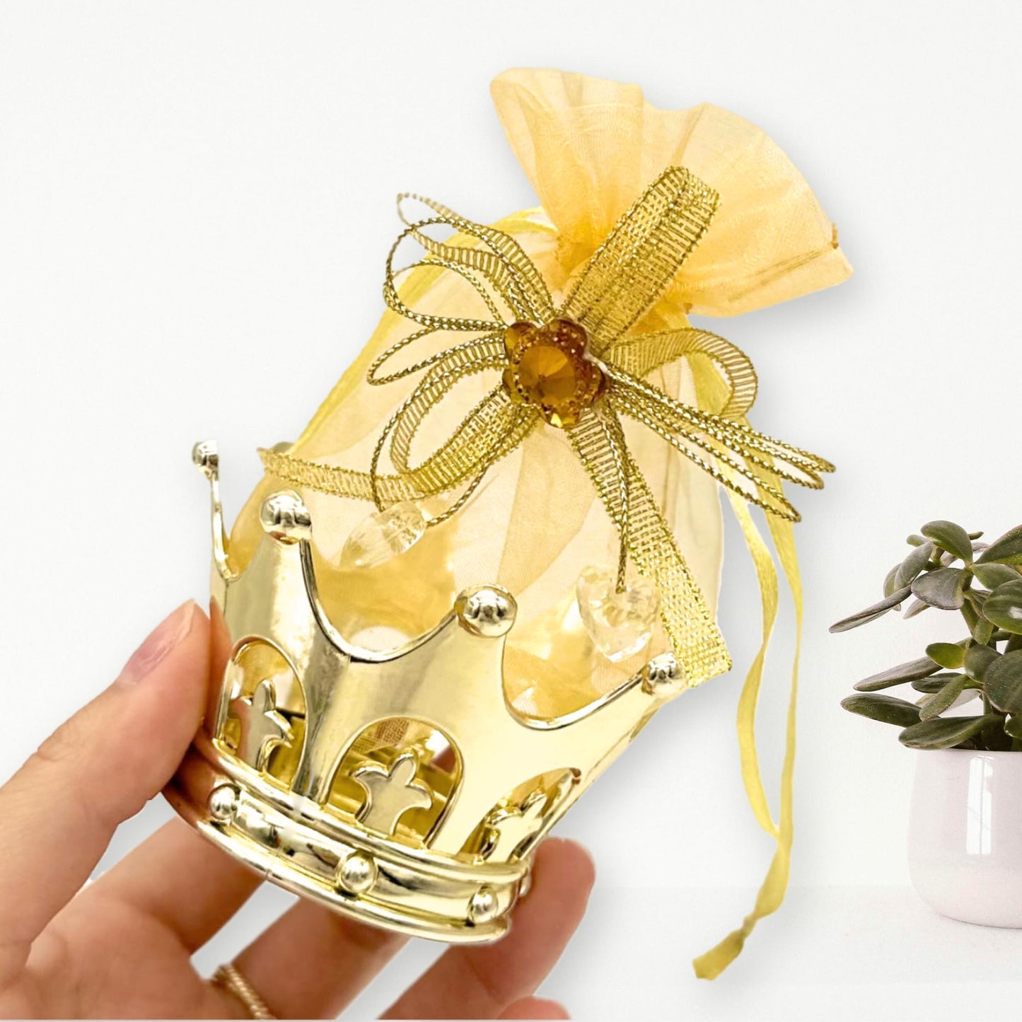 JC HUMMINGBIRD JCHB12 Pieces Fillable Gold Crown with Flower Pouch Party Favors